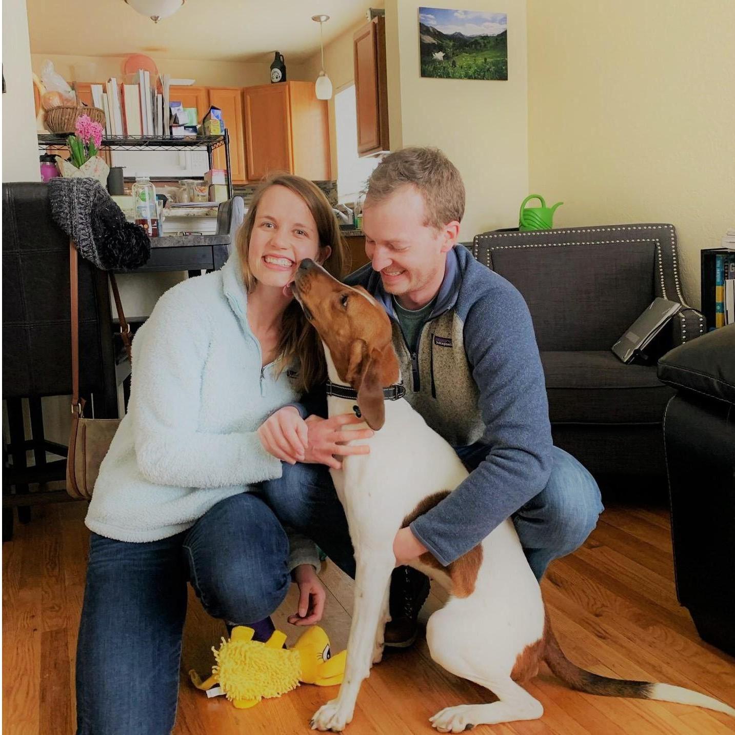 With Tilly on the day we adopted her 2020