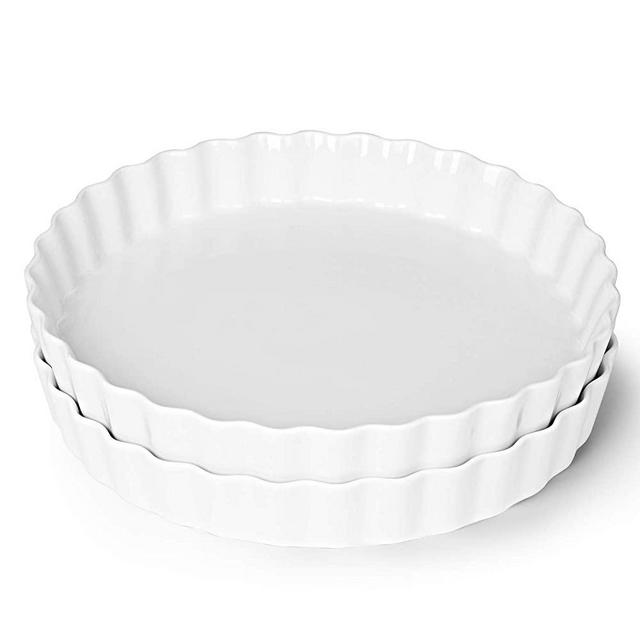ONTUBE Pie Pans- 11 Inches Ceramic Quiche Pans, Round Pie Tins for Baking ,Oven Safe, Set of 2 (White)