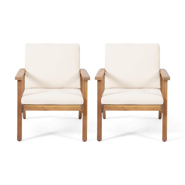 Christopher Knight Home 312147 Carlos Outdoor Acacia Wood Club Chairs with Cushions (Set of 2), Brown Patina Finish, Cream