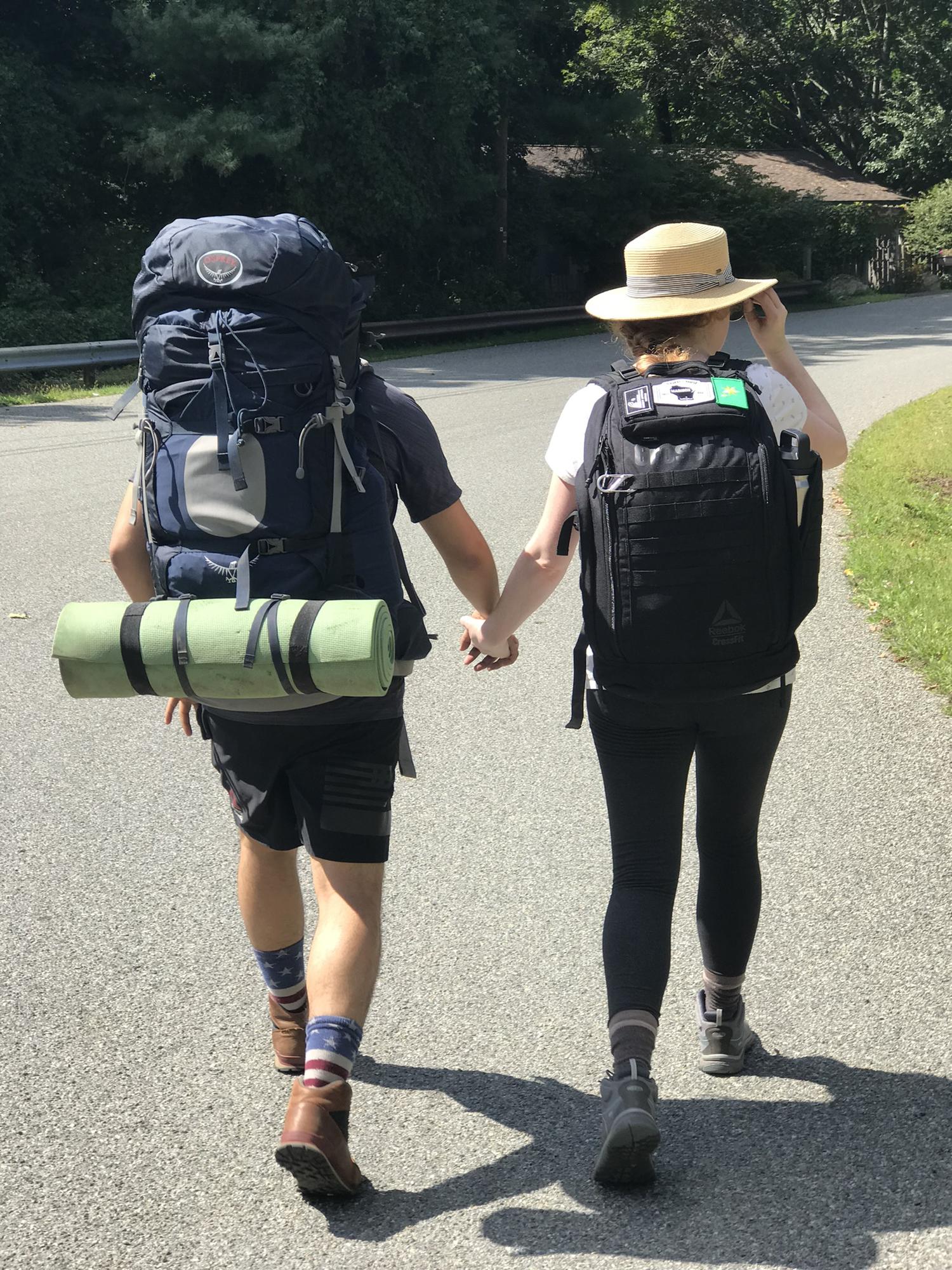 On the way back from our first backpacking trip. Let's just say we looked way more legit walking back from our next trip, when we actually both had the right backpacks and other gear.