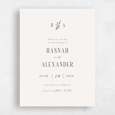 Ebony, Beige Wedding Save the Date - Nydia Portrait
