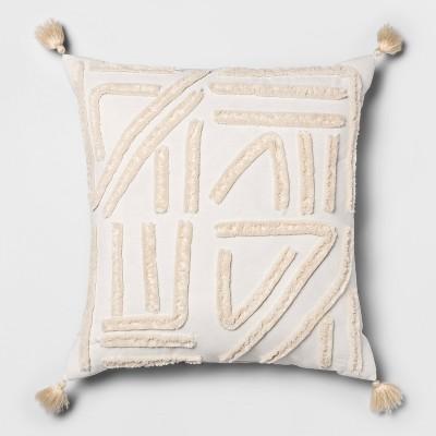 Chenille Embroidered Square Decorative Throw Pillow Cream - Opalhouse™