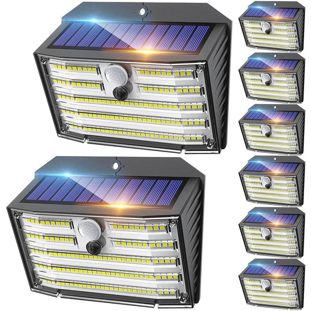 CLAONER Solar Lights Outdoor [𝟖 𝐏𝐚𝐜𝐤/126 LED], Wireless Motion Sensor Lights, IP65 Waterproof Security Lights 3 Modes, 270° Lighting Angle, Ultra-Bright Wall Lights for Deck Patio Fence Garage