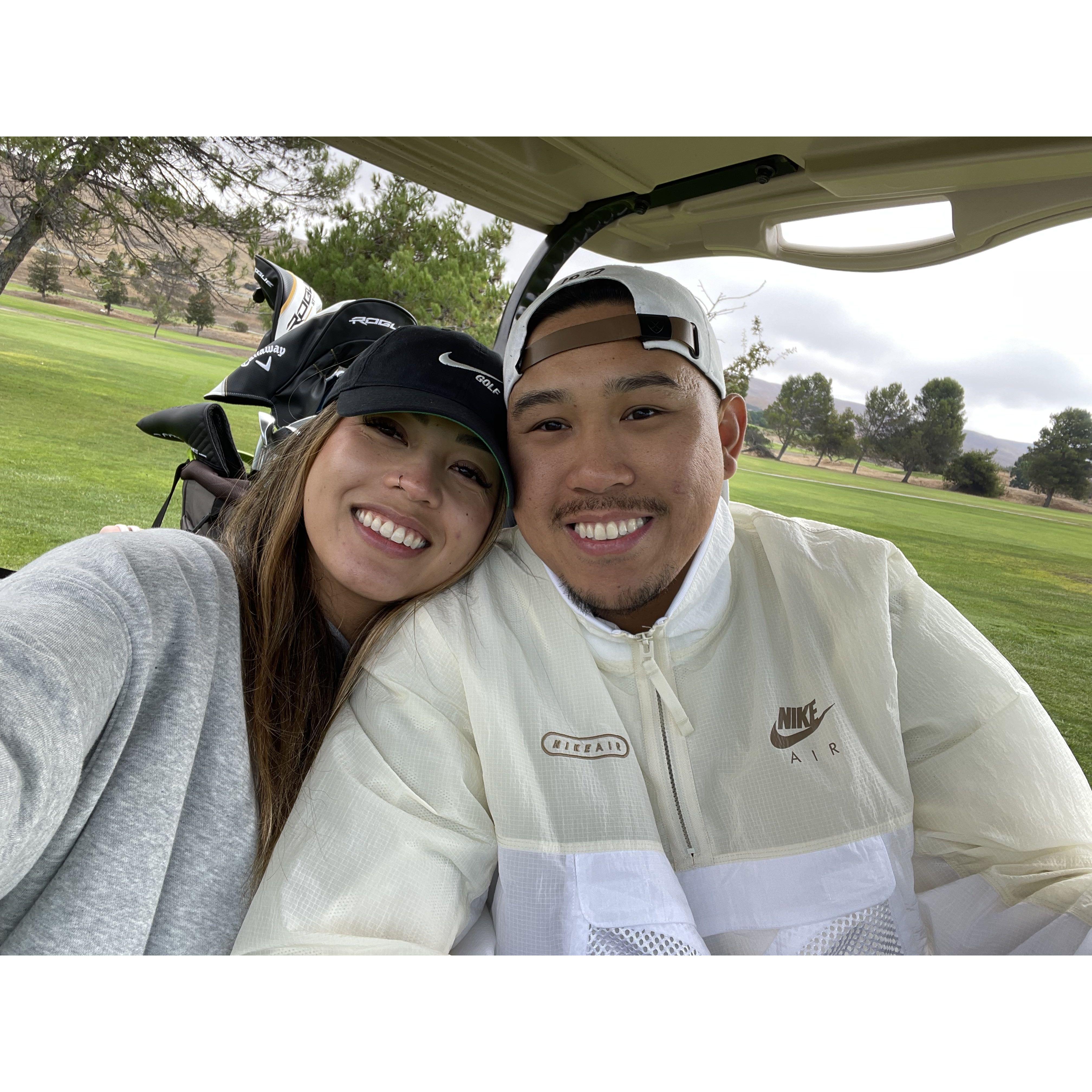 his 2 loves.. Maggie & golf