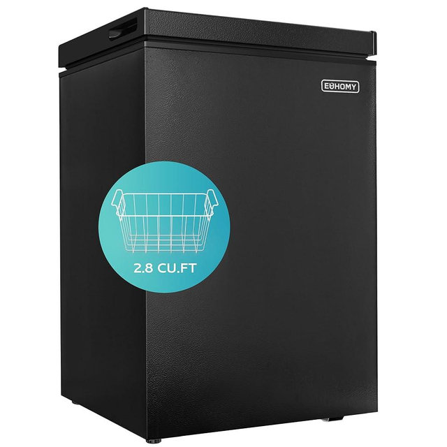 EUHOMY 2.8 Cu.Ft Chest Freezer with Removable Basket, Small Deep Freezer Adjustable 7 Thermostat, Quiet Mini Freezer with Top Door, Energy Saving for Apartment/Garage/Basement/Dorm/Home,Black
