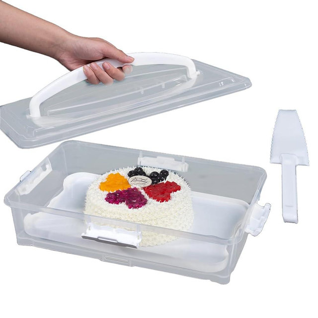 Rzmyencg Plastic Cake Carrier and Cupcake Holder with Lids,Portable Stackable Cupcake Dessert Storage Container for Full Size 14x9 Cake Box Or Storing 12 Cupcakes Tray