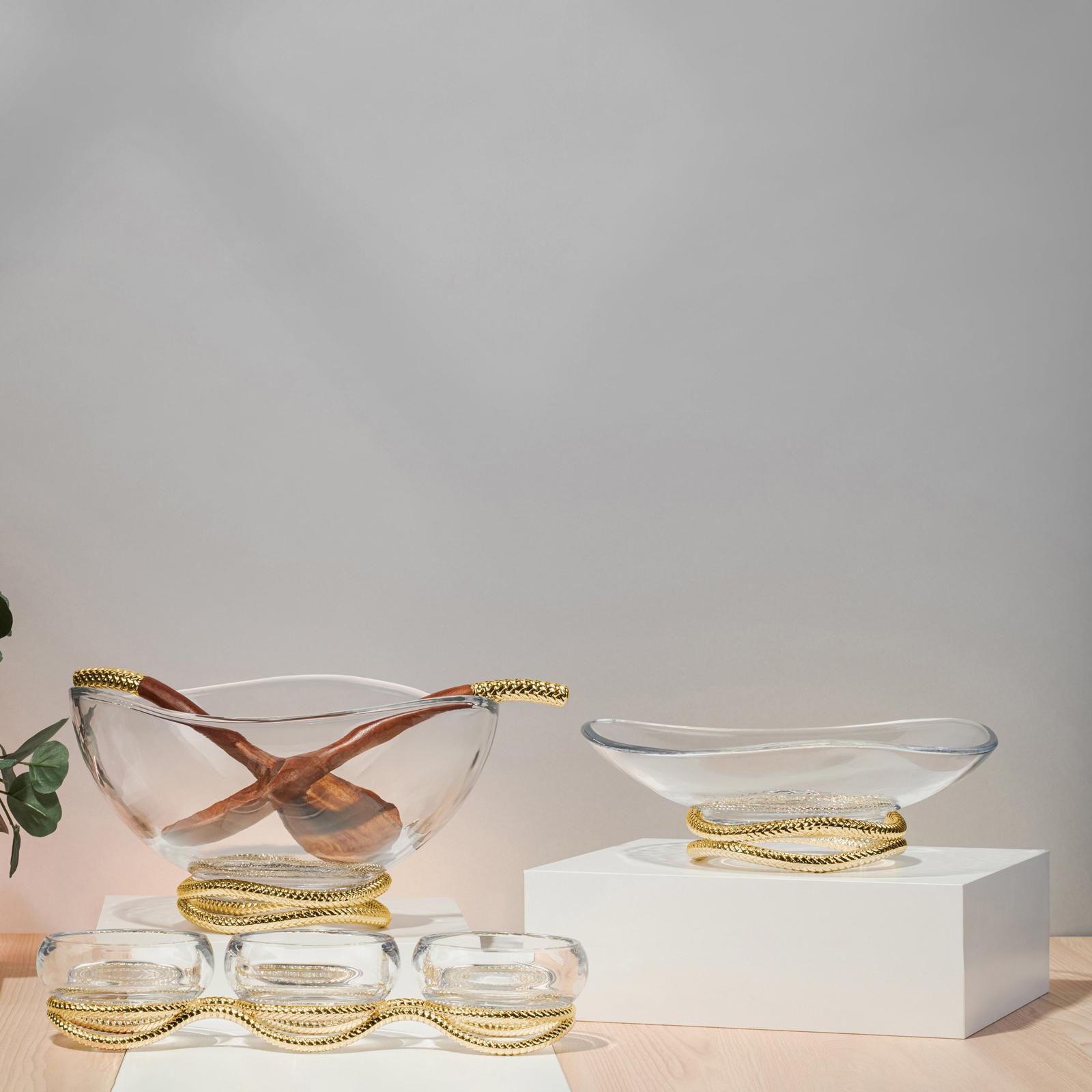 Braid Gold Glass Salad Bowl with Servers - Thumbnail 5