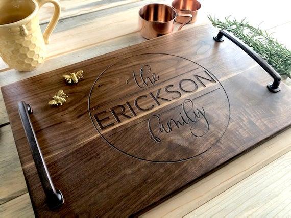 Serving Tray - Tray With Handles - Wood Serving Tray - Personalized Tray - Family Serving Tray - Engraved Tray - Custom Serving Tray