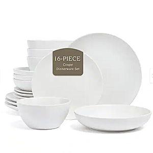 over&back Coupe Semi-Matte Stoneware Dinnerware Set - 16-Piece - White - 4 Piece