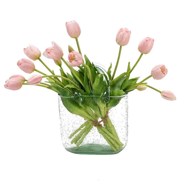 DUYONE 15pcs Artificial Tulips Flowers, Real Touch Latex Bouquet, Fake Tulips for Office Wedding Party Home Kitchen Garden Decoration(Light Pink,15pcs)