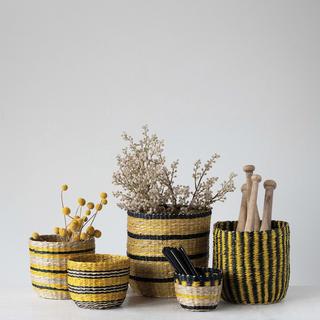 5-Piece Handwoven Seagrass Striped Basket Set
