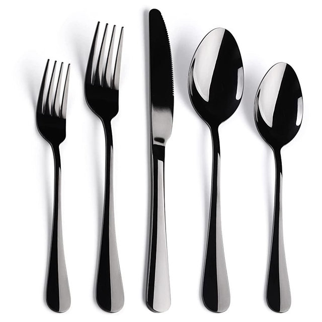 40-Piece Black Silverware Set for 8, SANLUNS Flatware Set for 8, Utensil Sets Tableware Cutlery , Mirror Polished, Dishwasher Safe