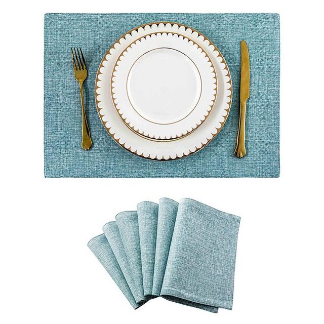 Home Brilliant Placemats Set of 6 Heat Resistant Dining Table Place Mats for Kitchen Table, 13 x 19 inches, Teal