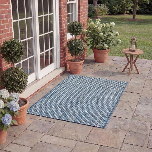 SAFAVIEH Washable Rug Outdoor Courtyard Collection - 2' x 3'7", Navy & Grey, Non-Shedding & Easy Cleaning, Ideal for Patio, Front Door, Entryway, Doormat (CY8521-36821)