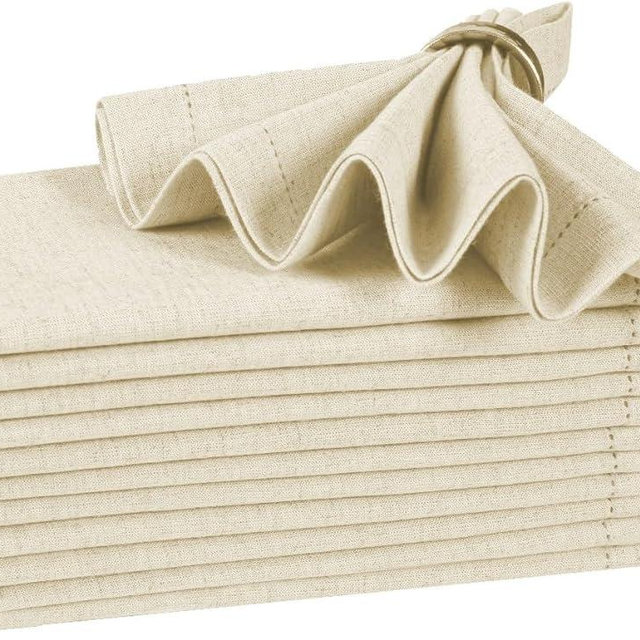 Limecasa,Linen Napkins,Flax Linen Napkins, Hemstitched Linen Napkins,Cloth Napkins,Dinner Napkins Cloth,Cloth Napkins Set of 12,Linen Napkins Cloth Machine Washable,Natural Flax Cloth Napkin 18x18