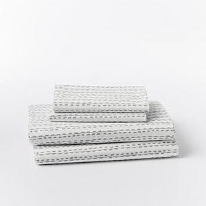 Organic Hand Drawn Stripe Sheet Set, King, Feather Gray