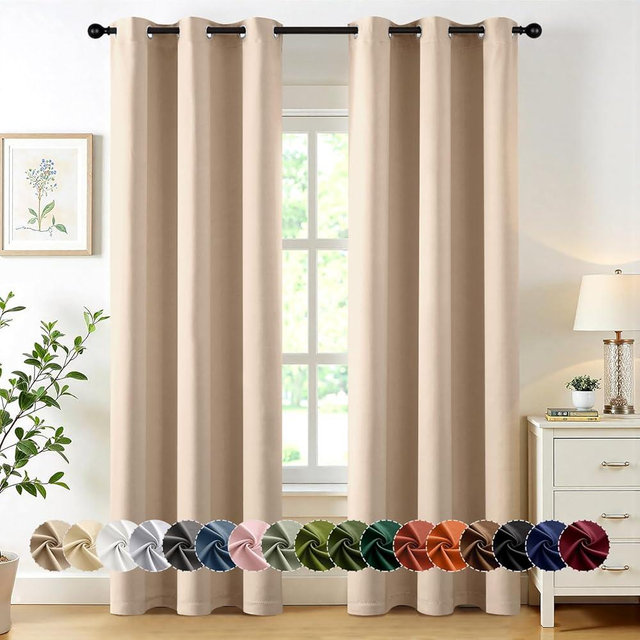 MIULEE Blackout Curtains for Bedroom Living Room 2 Panels, Thermal Insulated Room Darkening Drapes Grommet Noise Reducing Light Blocking Window Treatments 84 Inches Long 40x84 Inch Beige