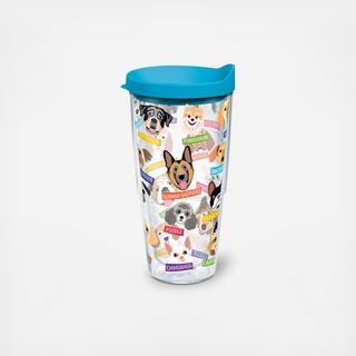 Flat Art Dog Tumbler with Travel Lid
