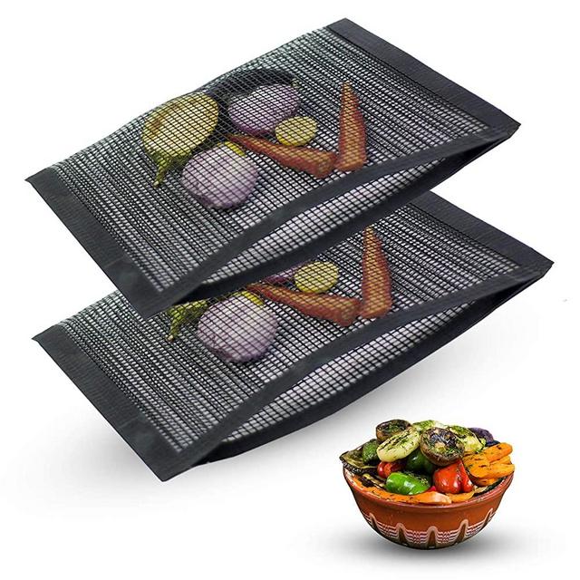 SEGRIL Large Mesh Grill Bags (2 Pack) 15"x10" & 12"x11" | BBQ Outdoor Grilling Reusable, Heat Resistant, Durable and Non-Stick Mesh Barbecue Pouch Mats - 100% PFOA Free Eco-Friendly PTFE Fiberglass
