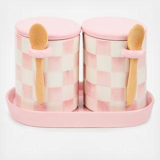 Rosy Check Ceramic Farmhouse Canister, Set of 2