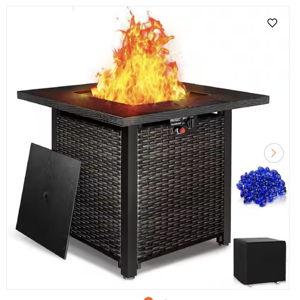 Outdoor Square Rattan Propane Gas Fire Pit Table