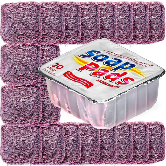 SteadMax 20 Pack Steel Wool Soap Pads, Pre-Soaped Metal Scouring Pads for Easy Cleaning of Dishes, Pans, Ovens and Pots