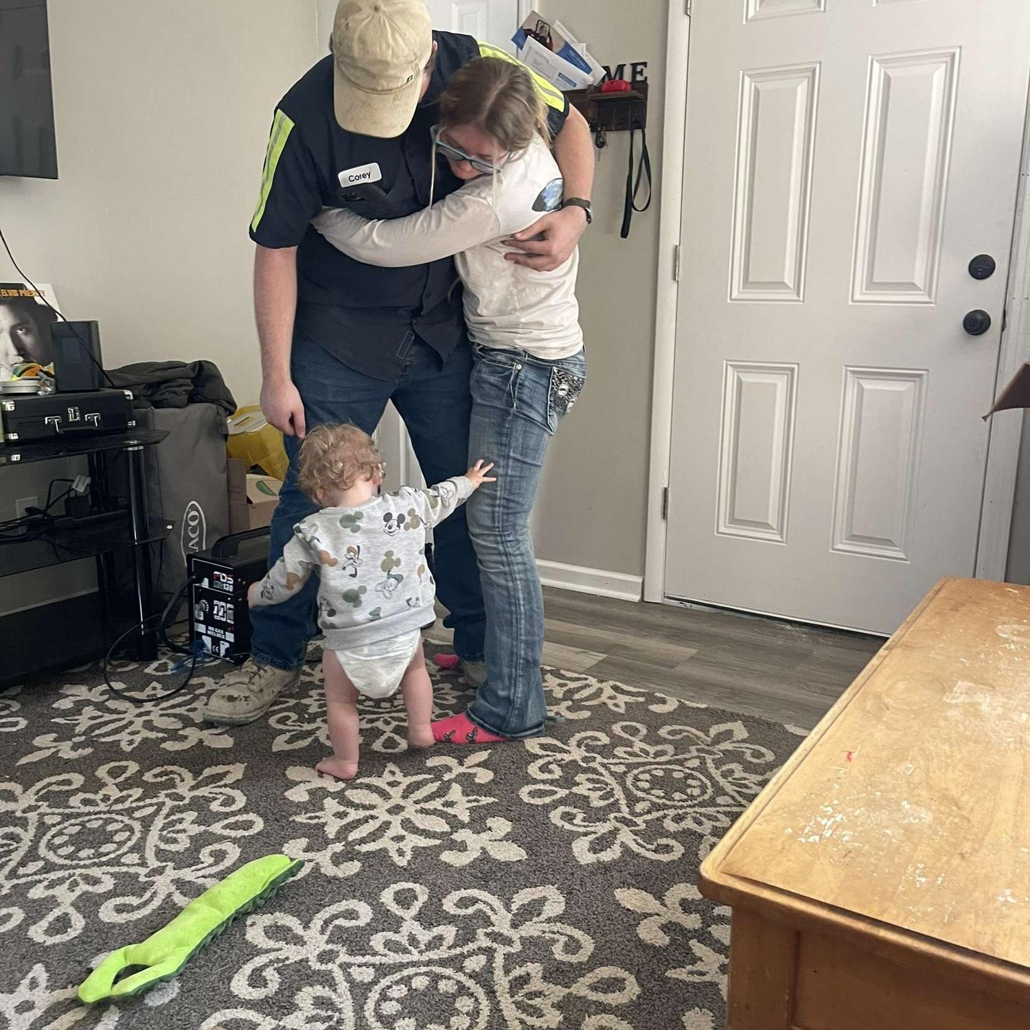 Daddy was leaving for work and we both didn’t want him to leave.