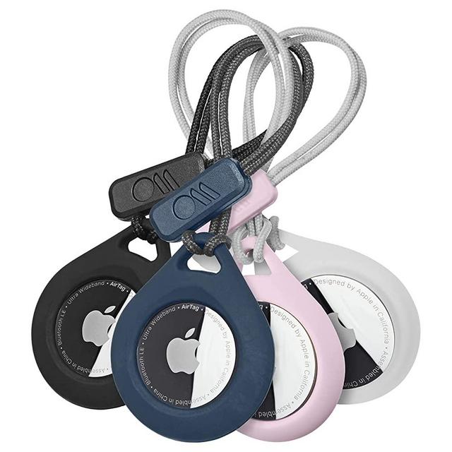 Case-Mate AirTag with Strap, Tough Sport Keychain, Rugged Strap Case Holder for AirTags, Protective Air Tag Case for Backpack, Luggage, Cat and Dog Collar (4 Pack - Clear, Black, Navy, Blush)