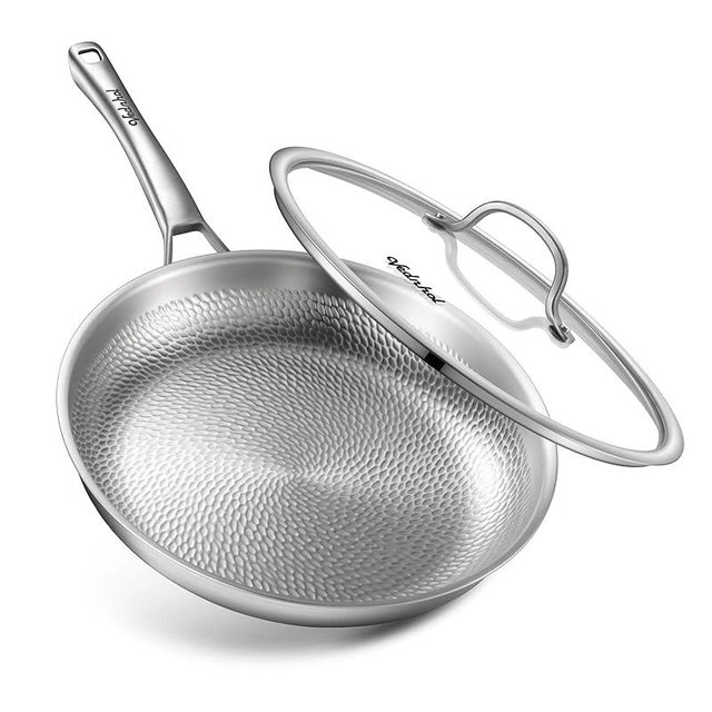 VEDNHOL Titanium Pan, 12 Inch Pure Titanium Hammered Pro frying pan with Lid, Non-Toxic Skillet for Cooking, PFAS/PFOA/PTFE Free Cookware, Dishwasher&Oven Safe, Kitchen Induction Compatible