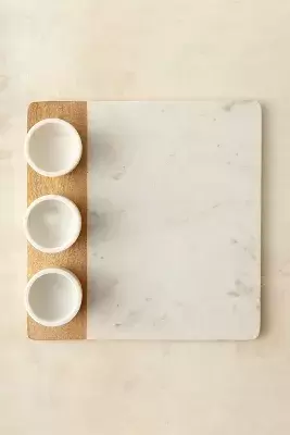 Marble + Wood Dip Trio Tray