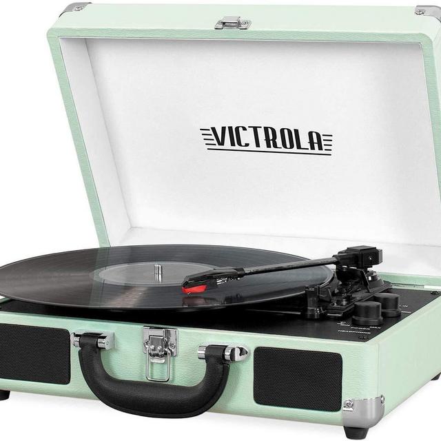 Victrola Vintage 3-Speed Bluetooth Portable Suitcase Record Player with Built-in Speakers | Upgraded Turntable Audio Sound| Includes Extra Stylus | Mint (VSC-550BT-HOM)
