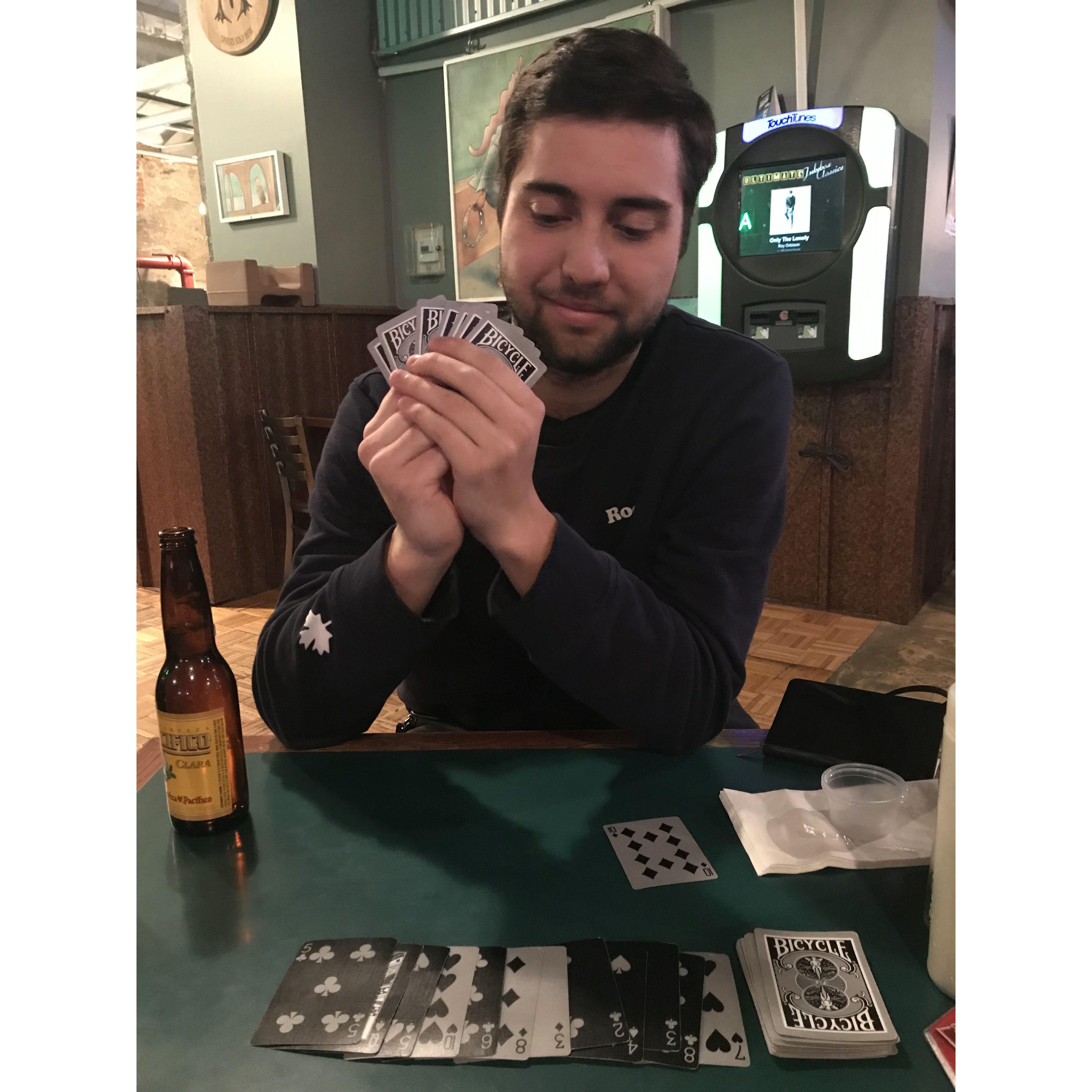 We played a lot of Gin Rummy in our early dating days. We both had to learn how to lose well! (January 2019)