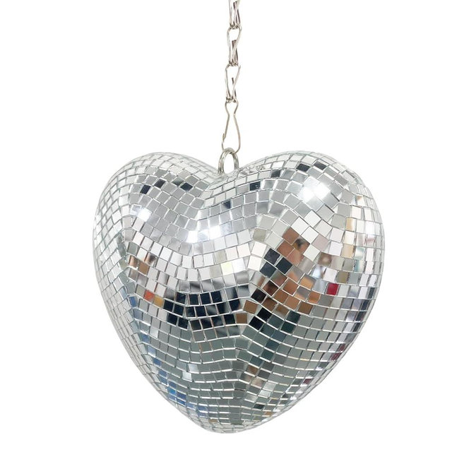 Disco Ball Heart Shaped,6 Inch Silver Disco Hanging Party Mirror Ball Decor with Chain, Retro Light Reflective Disco Ball for Lover Gift Party Home Wedding Decor, Christmas Decor