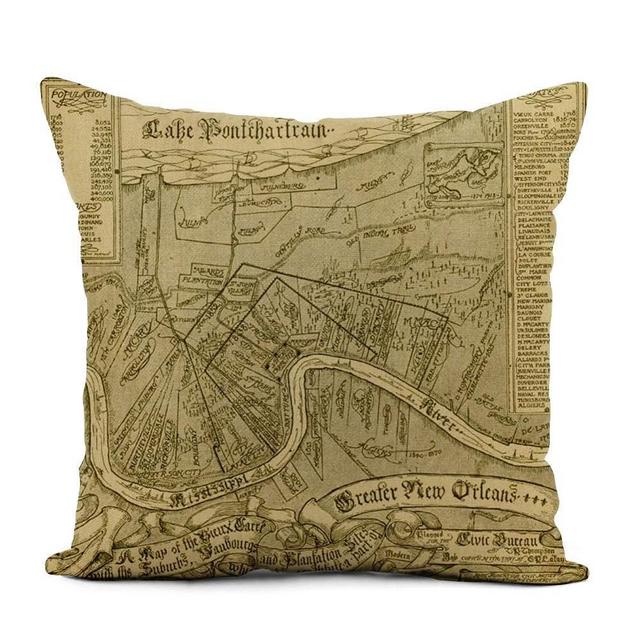 Topyee Throw Pillow Cover 16x16 Inch Old Vintage Map of New Orleans Historical Home Decor Pillowcases Square Pillow Cases Cushion Covers for Sofa Couch Bed