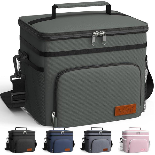 HOTOR Insulated Lunch Box for Men & Women - Leak-Proof Cooler Lunch Bag with 4 Pockets, Adjustable Strap, Ideal for Work, Picnic, Travel - Medium, Dark Grey, 10.2"×6.9"×8.5"