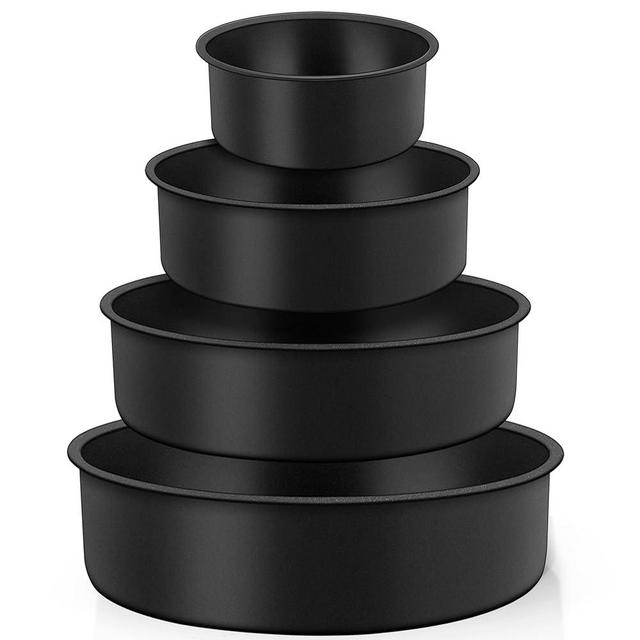 TeamFar Cake Pans, 4/6/8/9½ Inch Tier Round Baking Pan, Stainless Steel Core & Nonstick Coating Cake Pan for Birthday, Nontoxic & Durable, 2 Inch Deep & Easy Clean-Black