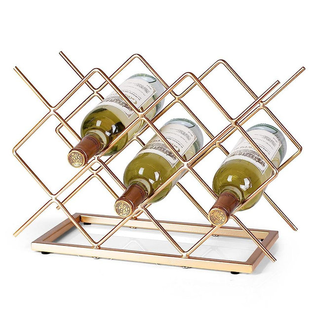 Drincarier Countertop Wine Rack - 10 Bottle Freestanding Modern Gold Metal Small Wine Rack - Tabletop Wine Holder Stand for Cabinet, Pantry, Wine Bottle Storage………