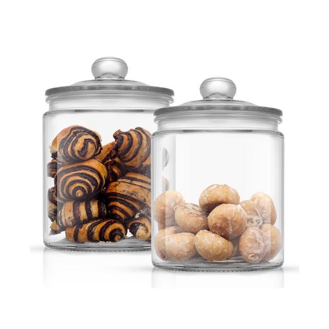 Joyful Round Glass Cookie Jar with Airtight Lids, Set of 2