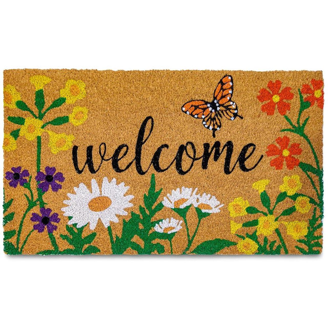 MAINEVENT Door Mat Floral 30x17 Inch, Flower Doormat, Coir Doormat for Covered Area, Welcome Mat for Outside Entrance, Floral