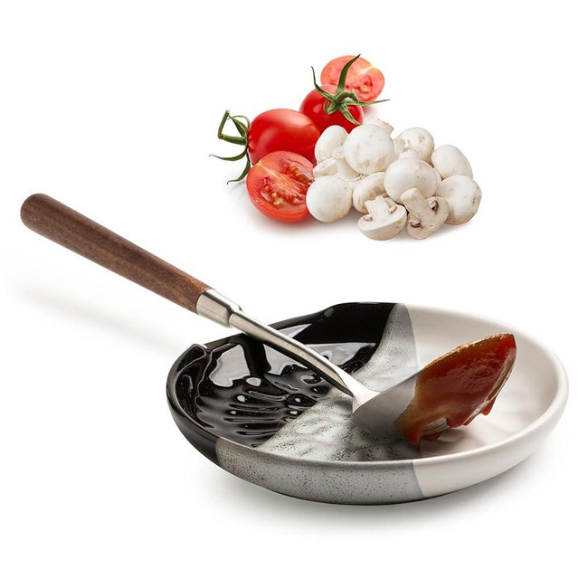 Ceramic Spoon Rest for Stove Top, 5.3inch Utensil Holder for Kitchen Counter, Large Cooking Spatula Rests for Ladles Tongs, Gradient Black