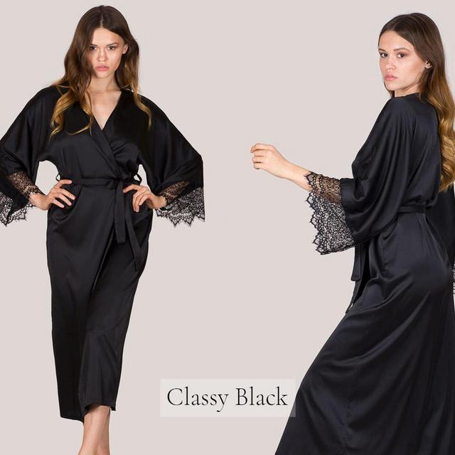 Nude Long Satin Robe • Gold Bridesmaid Dressing Gown • Luxurious Gift for Her • Sexy Lace Womens Nightwear • Ladies Plus Size Sleepwear