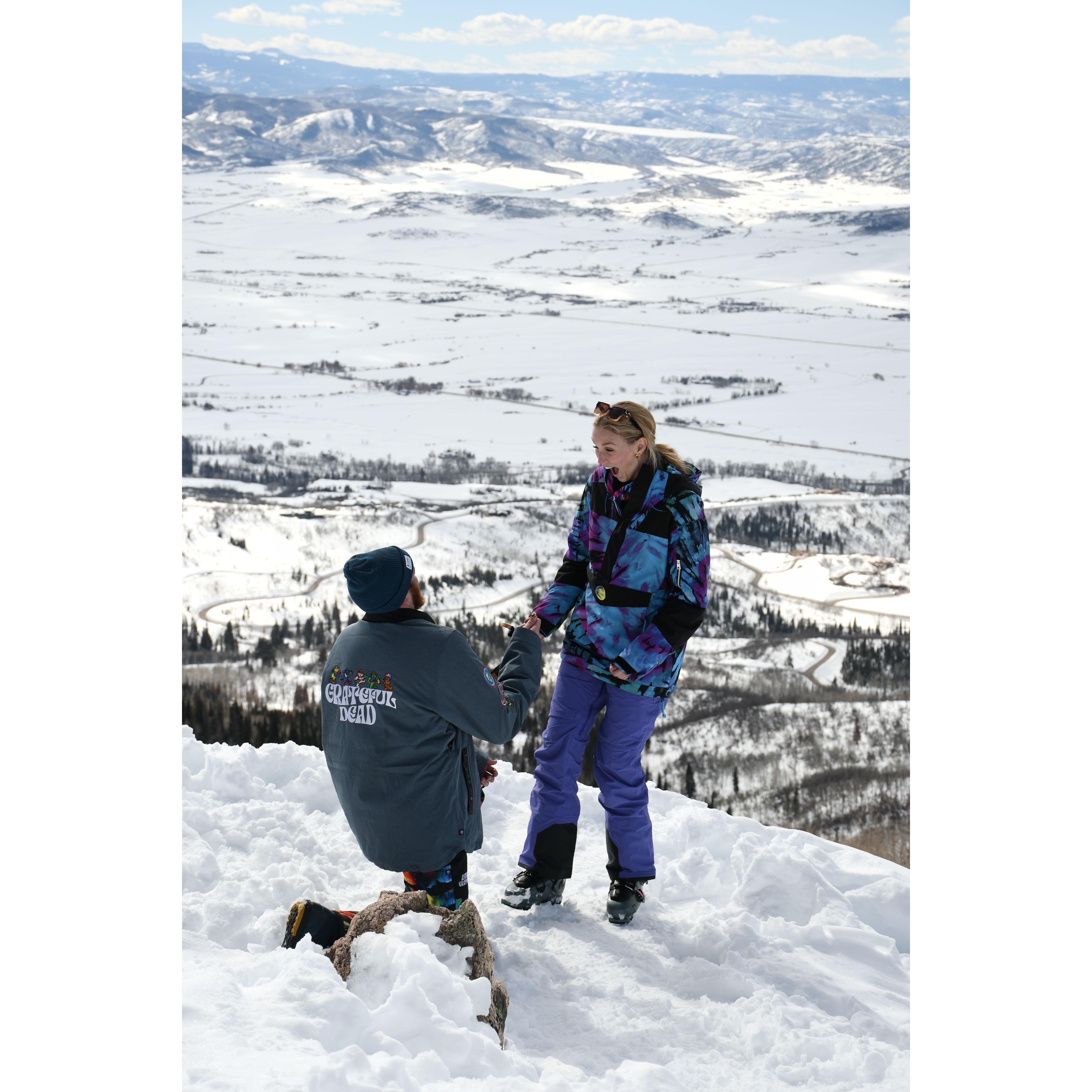 3/1/24: Stopped for lunch off a ski run in Steamboat and Alex popped the question