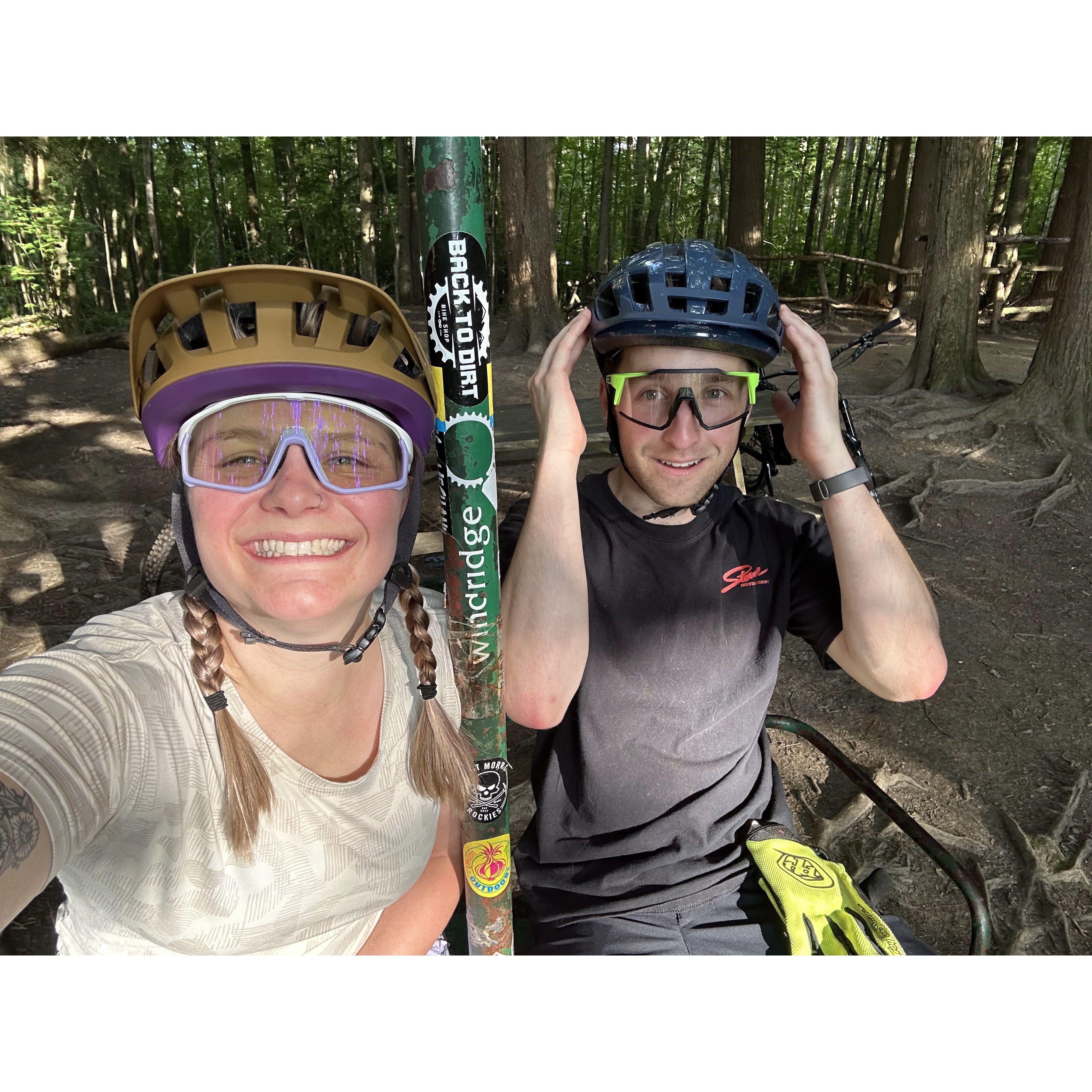 In the spring, summer and fall we bike on the local trails in our area. Last year Chris did a mountain bike event and mountain biked over 17 miles in one day!