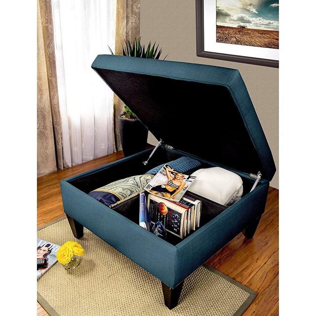 MJL Furniture Manhattan Allure Upholstered Organizational Cocktail Ottoman Table Denim