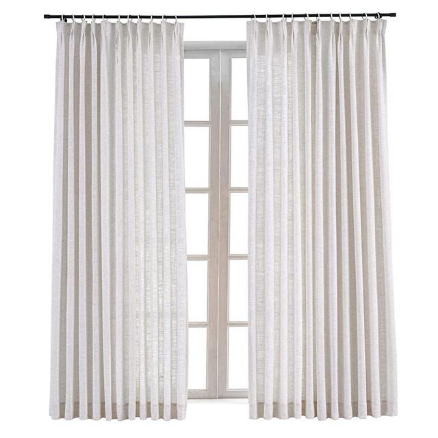 ChadMade Pinch Pleat Faux Linen Drapery Room Darkening Curtain Sliding Glass Door Living Room, 52Wx96L Inches (1 Panel), Liz Collection