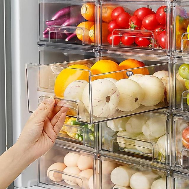 Taiuloo 2 Pack Fridge Drawers, Clear Refrigerator Organizer Bins with Pull-out Drawer, BPA-Free Food Storage Containers, Stackable Storage Box for Pantry Kitchen Freezer Cabinet Makeup Bathroom