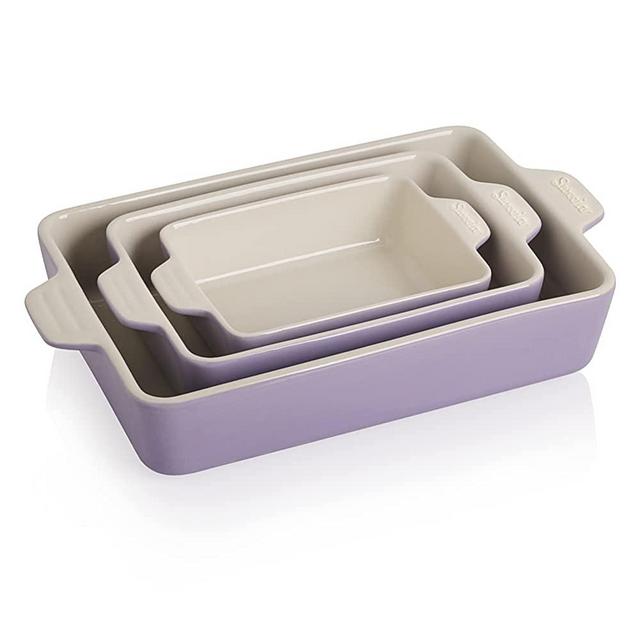 SWEEJAR Ceramic Bakeware Set, Rectangular Baking Dish Lasagna Pans for Cooking, Kitchen, Cake Dinner, Banquet and Daily Use, 11.8 x 7.8 x 2.76 Inches of Casserole Dishes (Purple)