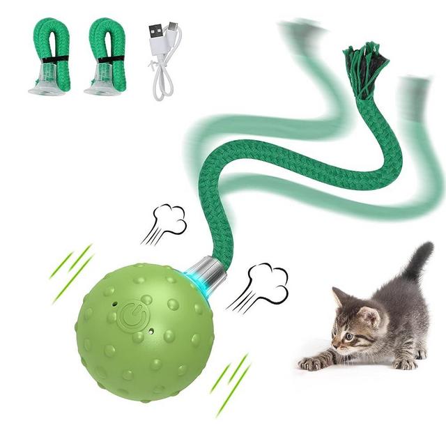 umosis Interactive Cat Ball Toy,Motion Activated Automatic Moving Ball Toy with Long Tail Teaser/Simulation Bird Sound/USB Rechargeable Cat Toy