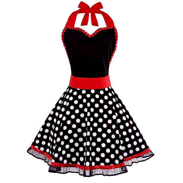 Violet Mist Cute Sweetheart Vintage Apron for Women Girls Polka Dot Retro Stylish Apron Sexy Black Dress 50s Aprons Lace Ruffle Adjustable Neck Strap Flirty Aprons Halloween Christmas Mothers Gifts