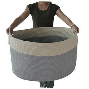 ICEBLUE 23.6''X17.7''X13.8'' XXXL Jumbo Toy Storage Cotton Rope Basket Hamper with Invisible Handles